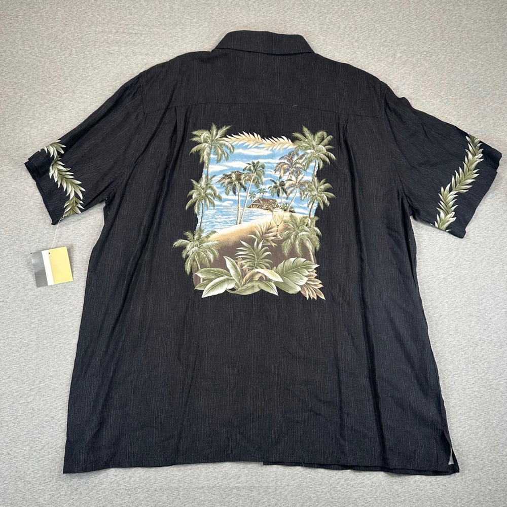 Croft & Barrow Hawaiian Shirt Mens XL Black Rayon Tropical Palm Tree Camp NWT